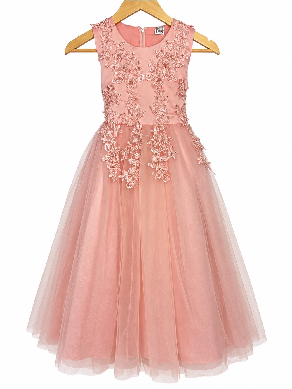 Girls 14 Blush Pink Floral Tulle Flower Girl Dress